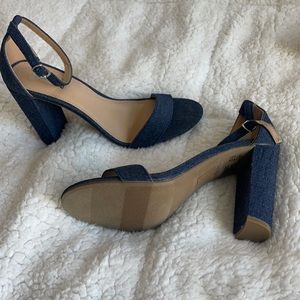 Denim open toed heels